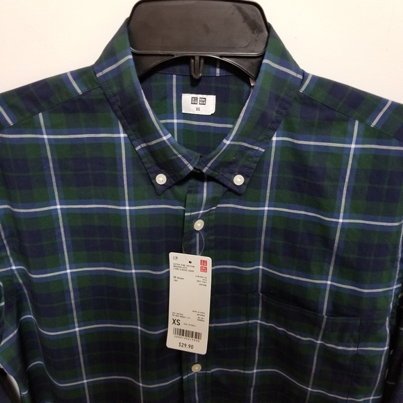 Uniqlo L/S Casual Button Down Check Plaid Shirt Green Blue Men's Size XS X-Small - Picture 4 of 4